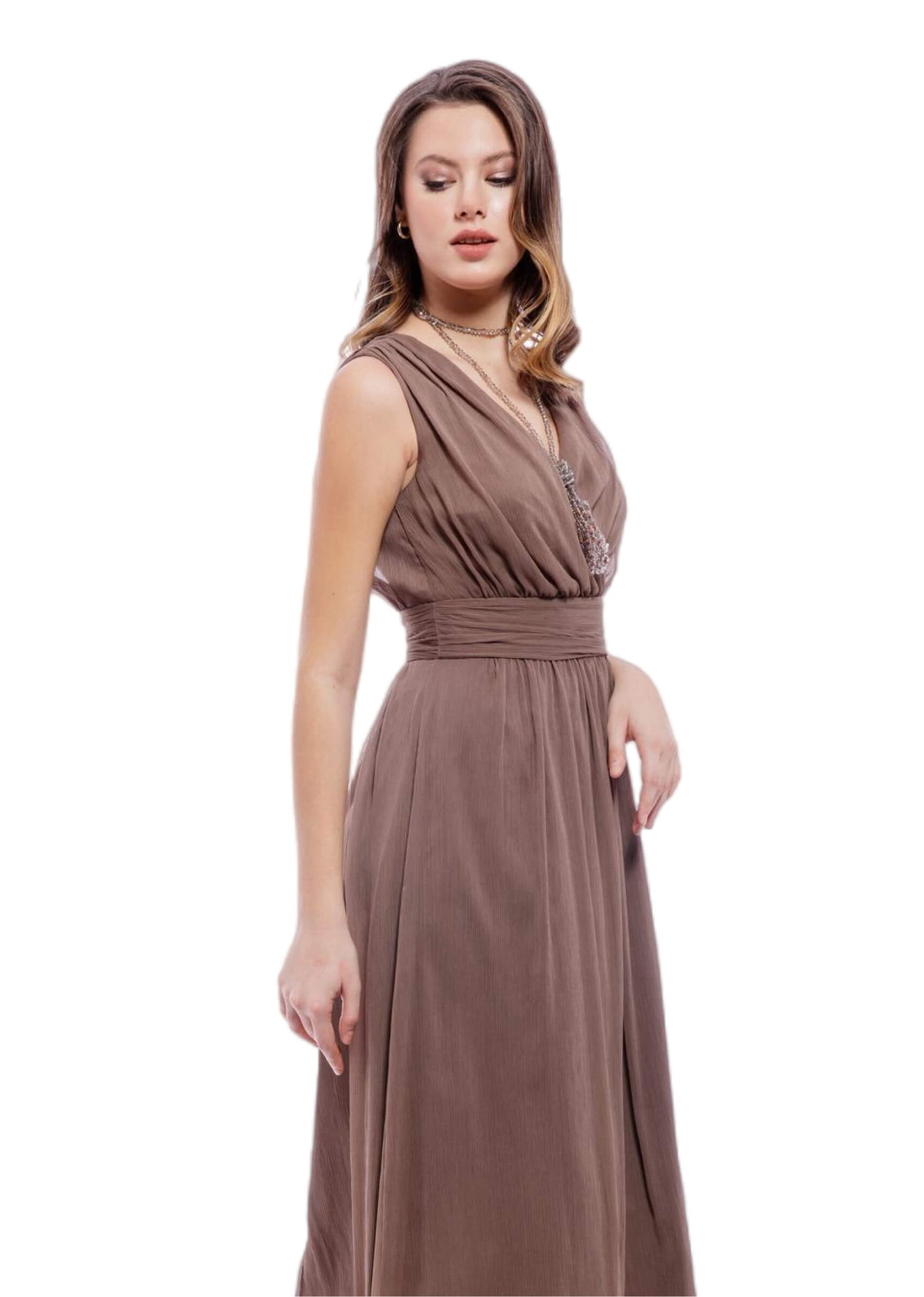 Simple V-neck Chiffon Floor-Length Long Bridesmaid Dresses