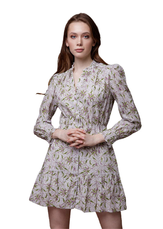 Floral Printed High Neck Shirt-Dress