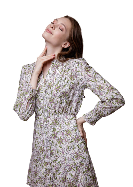 Floral Printed High Neck Shirt-Dress