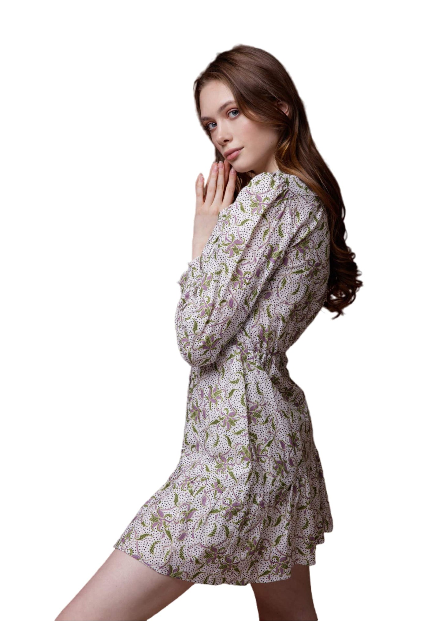 Floral Printed High Neck Shirt-Dress