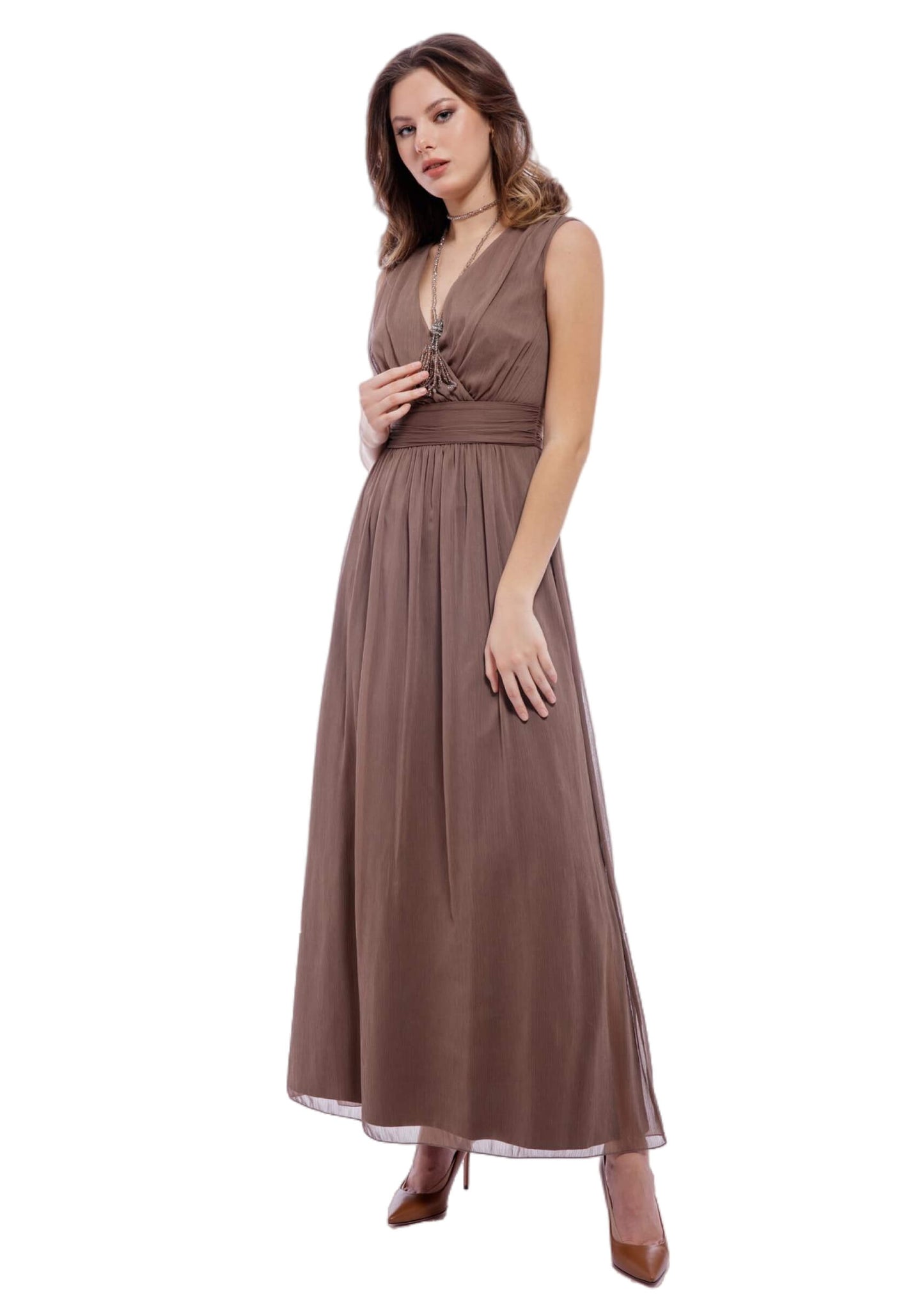 Simple V-neck Chiffon Floor-Length Long Bridesmaid Dresses